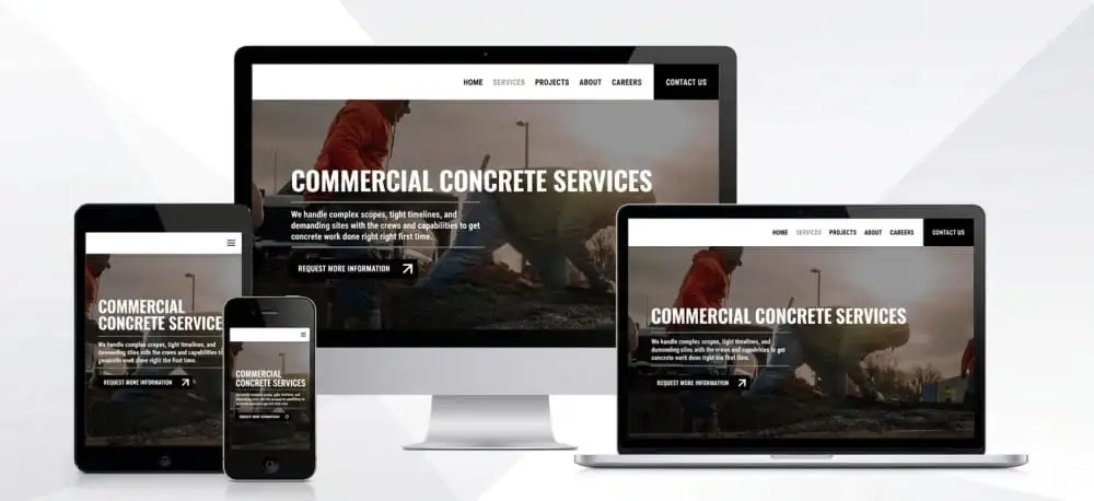 Commercial concrete contractor website design displayed on desktop, tablet, and mobile