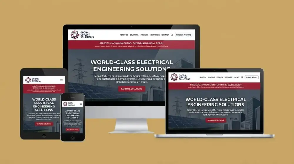 Electrical contractor website design displayed on desktop, tablet, and mobile
