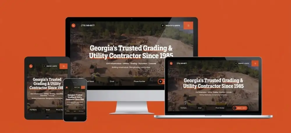 Grading and utility contractor website design displayed across multiple devices