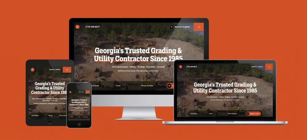 Grading and utility contractor website design displayed across multiple devices